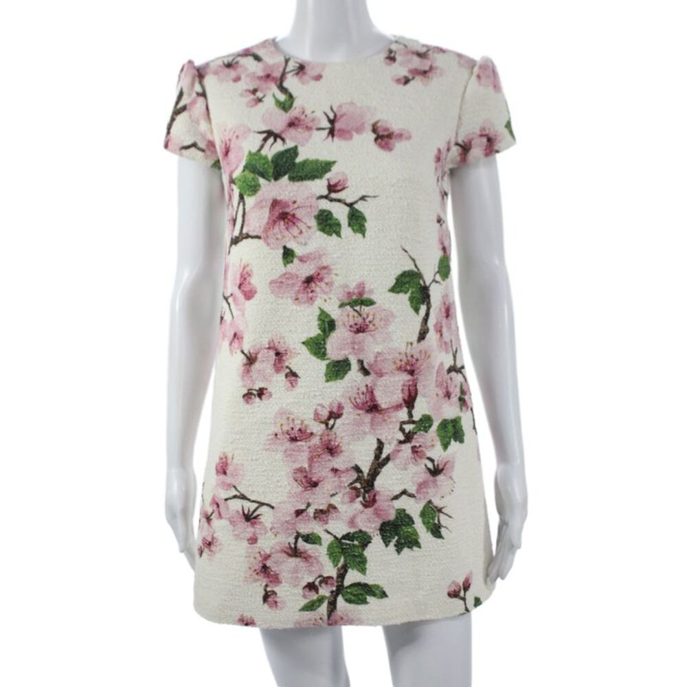 Oscar de la Renta Women Shift Mini Dress Beige Floral Size 2